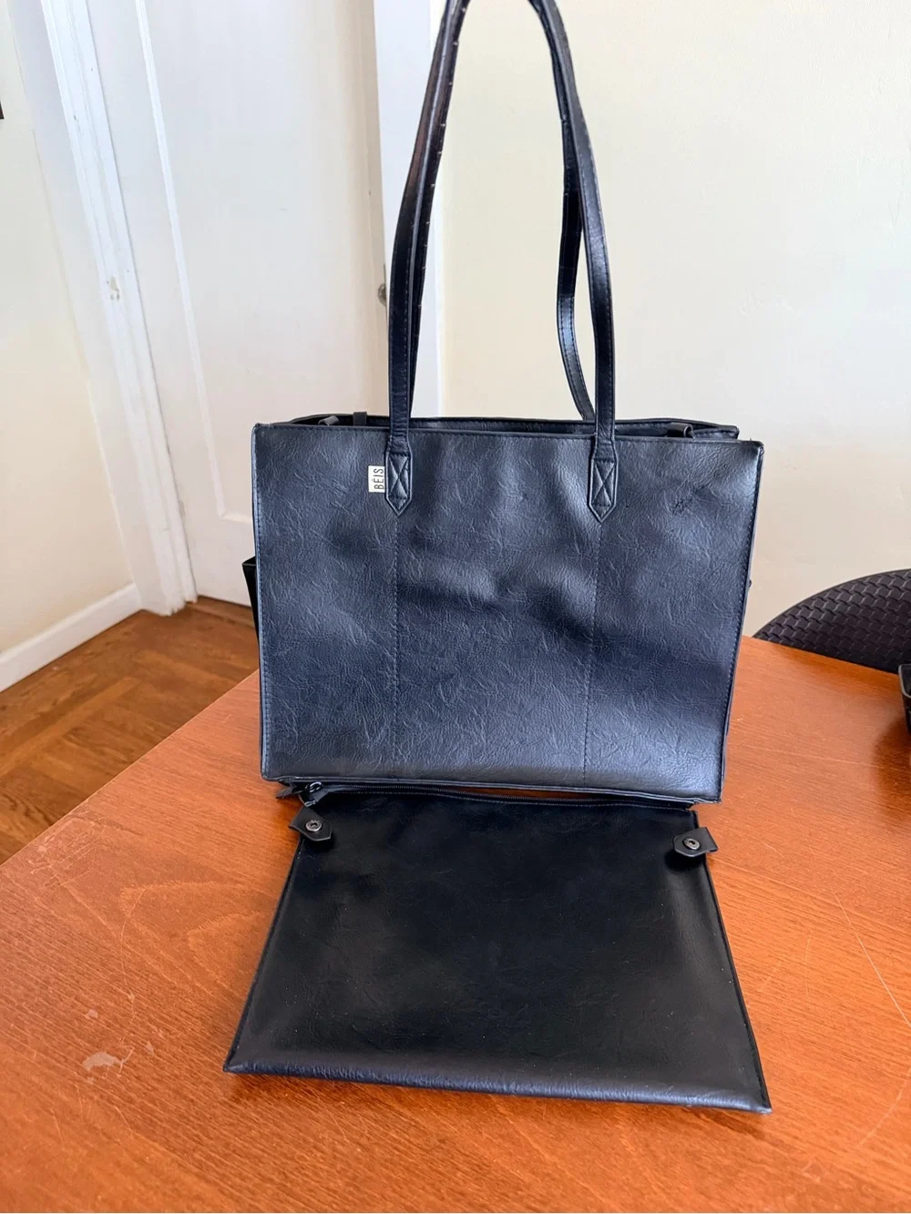 BEIS Black Structured Leather-Look Tote with Removable Pouch